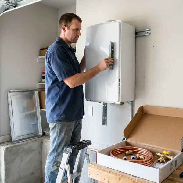 DGR Plumbing technician providing electric tankless water heater installation in Little Rock, AR